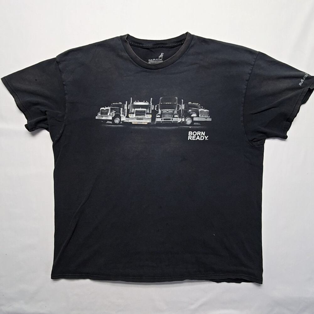 Mack Trucks Born Ready Shirt Semi Truck Graphic Black Faded Mens 2XL Tee